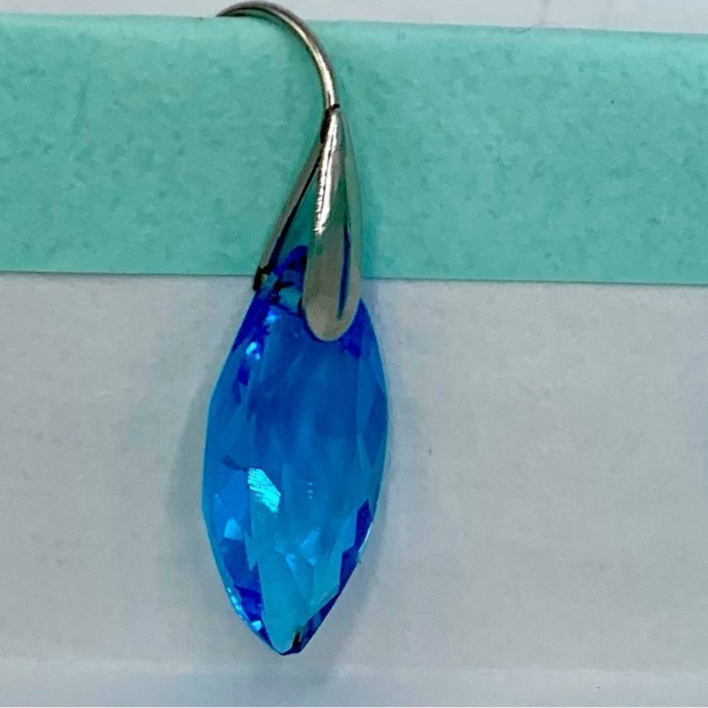 Authentic London Blue Topaz Drop Earrings Platinum Setting Preloved - Picture 4 of 8